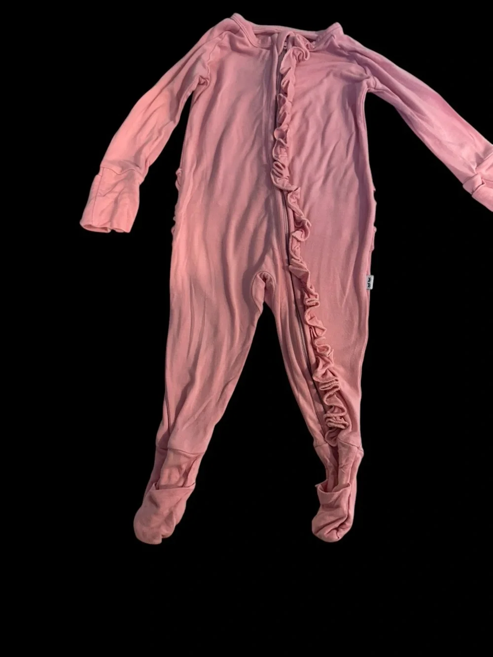 Little Sleepies - Two Girls Ruffle-Back Footed One-Piece Pajama - Pink and Gray